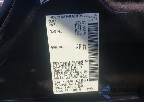 2023 Nissan Altima Sv Fwd z USA, uszkodzony, nr VIN 1N4BL4DV8PN365803